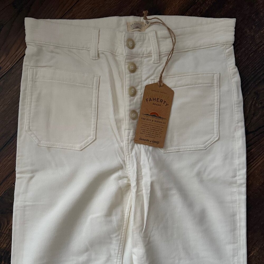 NEW Faherty Stretch Terry Cord Patch Pocket Pant Egret - Picture 2 of 2